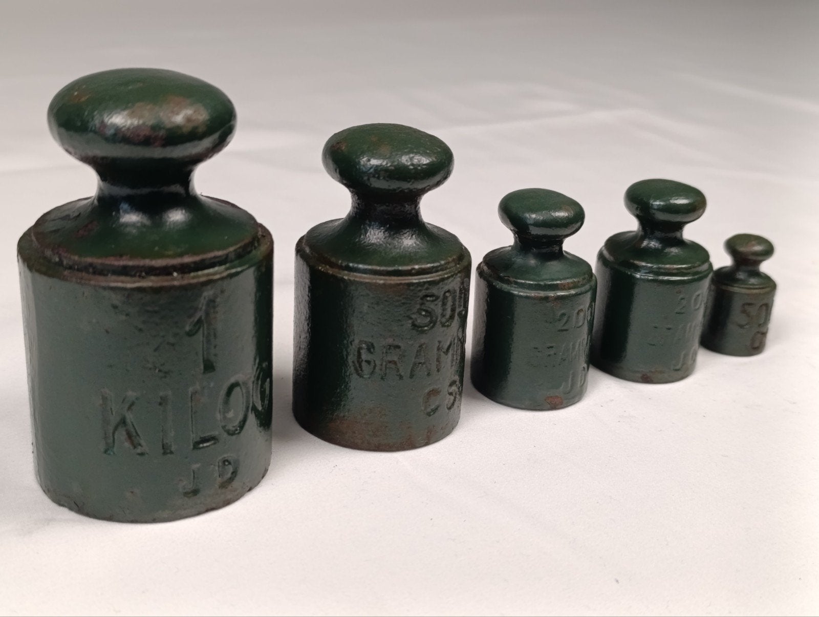 Antieke gietijzeren knopgewichten set (5 stuks), Ophalen of Verzenden