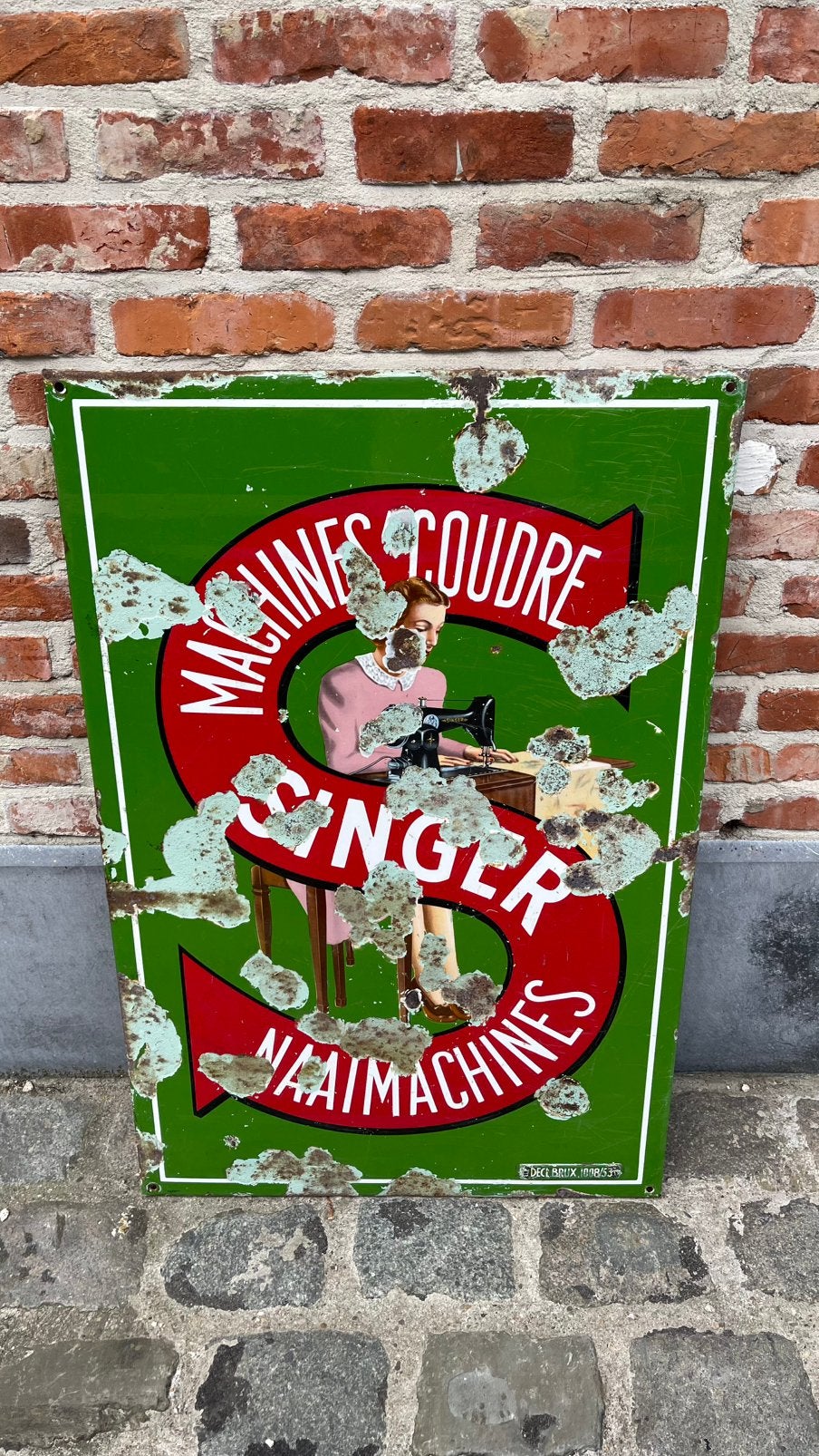 Plaque en émail Singer., Collections, Enlèvement, Utilisé, Panneau publicitaire