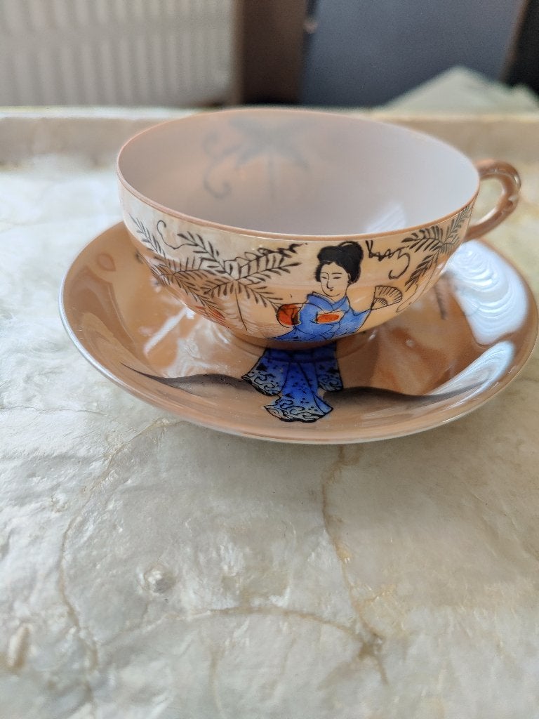 6 vintage Japanse kop-en-schotels (eierschaalporselein), Antiek en Kunst, Ophalen