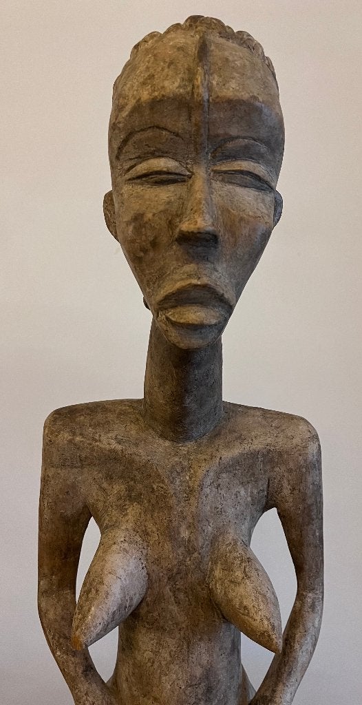 Antiek Afrikaans houten beeld tribale kunst sculptuur 85x22, Ophalen, 50 - 100 cm, Hout, Bruin
