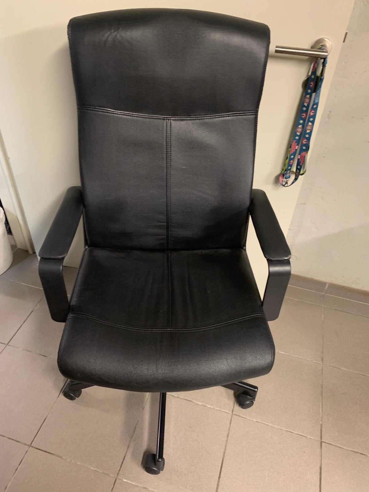 Bureaustoel zwart leder, Maison & Meubles, Enlèvement, Utilisé, Noir, Chaise de bureau