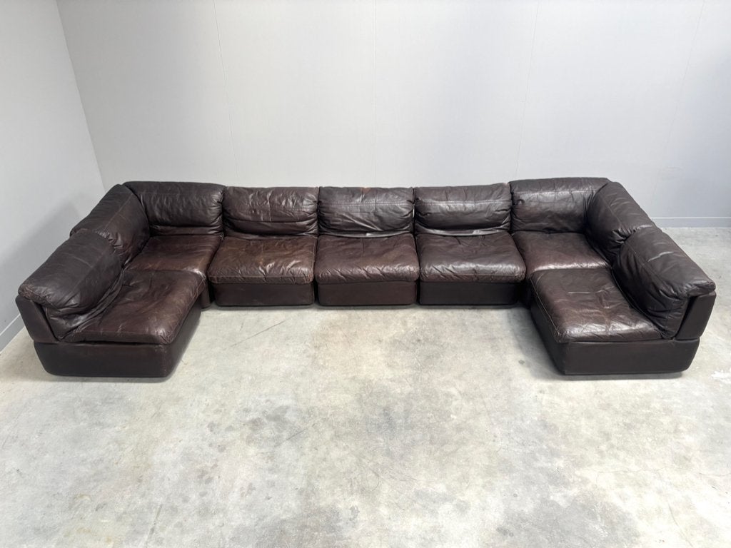 Grote hoekbank elementen modulair vintage sofa jaren 60 70, Ophalen, Hoekbank, Leer, Vierpersoons of meer