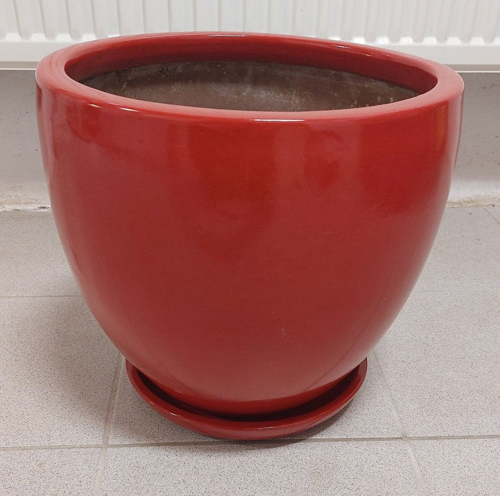 Grote donkerrode plantenpot, Ophalen, Steen, Minder dan 60 cm, Rond