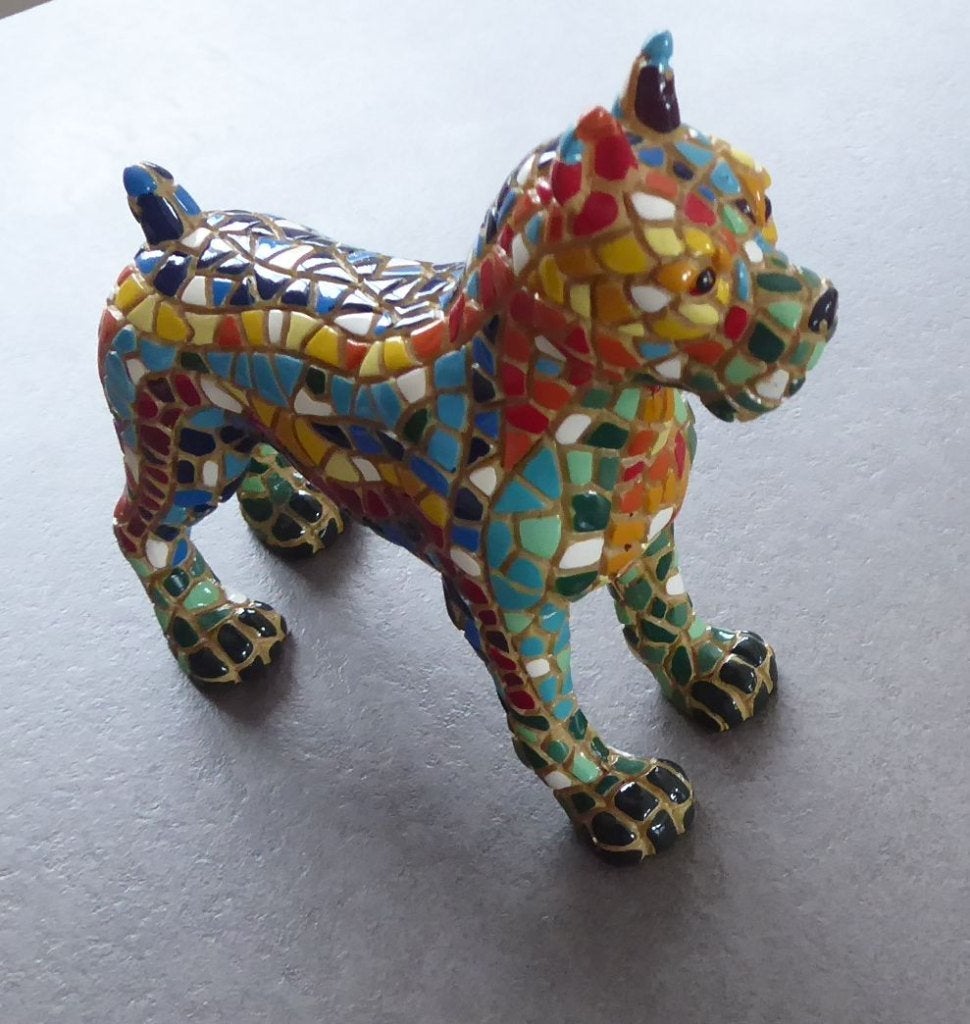 Chien boxer mosaïque multicolore, Antiquités & Art, Art | Sculptures & Bois, Mammifère, Statue, Enlèvement ou Envoi, Moins de 20 cm