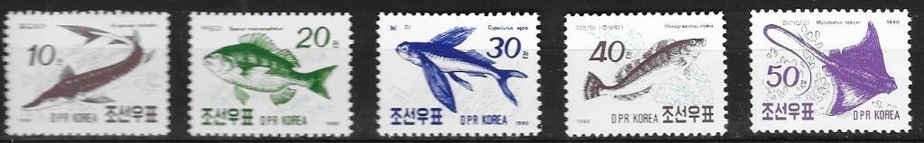 Timbres animaux poissons série feuillets Corée, Envoi, Non oblitéré