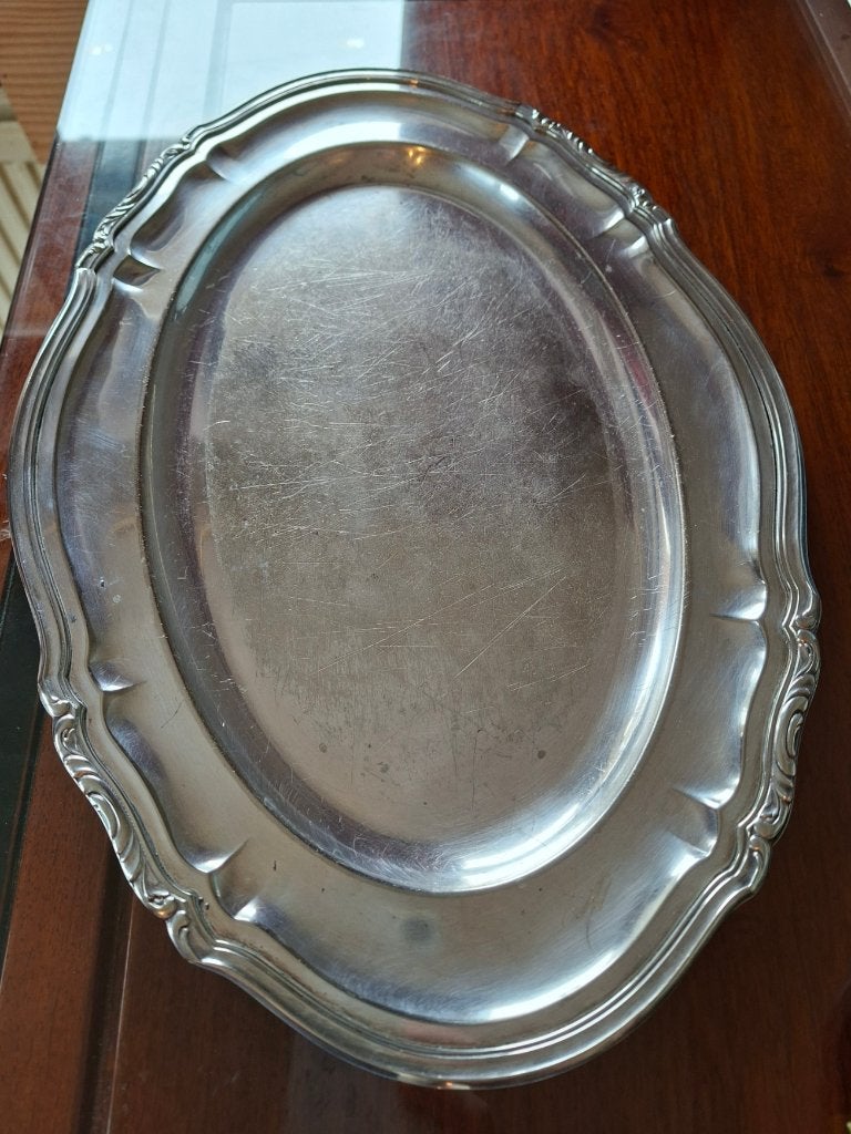 Plat ovale en métal argenté – style Louis XV – 40  27 cm, Coins arrondis, Enlèvement, Utilisé, Métal