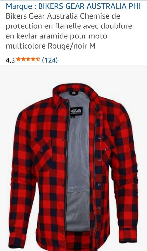 VENDU Chemise de moto en flanelle avec protections, Motoren, Jas | textiel, Heren, Ophalen of Verzenden, BGA