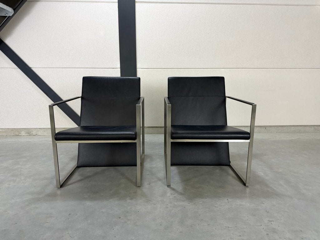 Arco Spine fauteuils - zwart leer en staal, Huis en Inrichting, Ophalen, Artifort Pastoe Montis Jess Design Label, Minder dan 75 cm