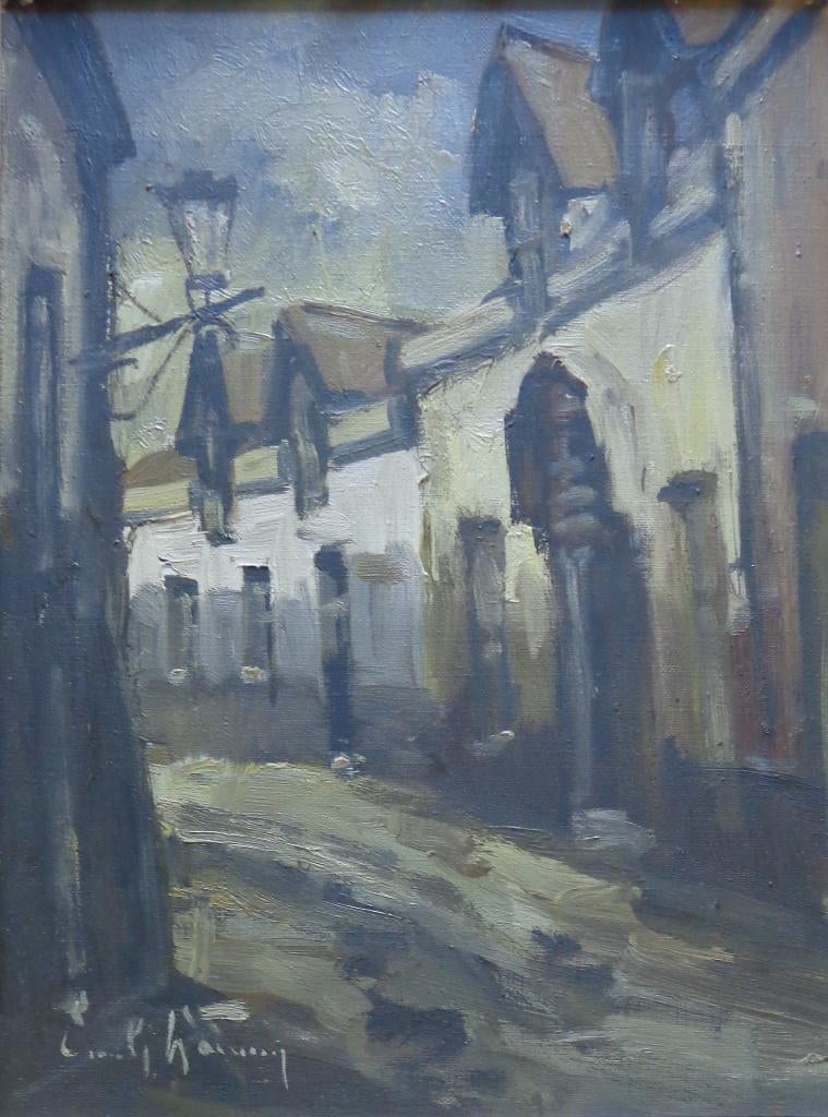 EMILE LAMMERS / RUE DE LA CIGOGNE / OLIEVERF / 51x41cm KADER, Antiquités & Art, Enlèvement ou Envoi