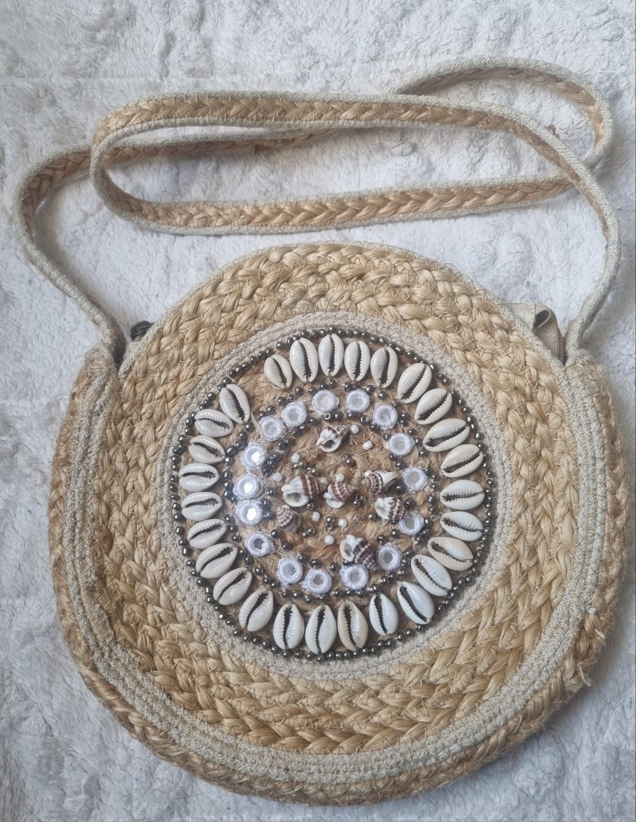 Rond Schoudertasje van Jute/Touw✨️✨️, Ophalen of Verzenden, Gebruikt, Beige
