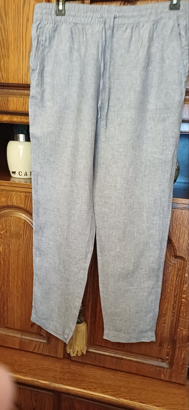 Damesbroek 100% linnen, Kleding | Dames, Broeken en Pantalons, Ophalen, Maat 42/44 (L), Grijs