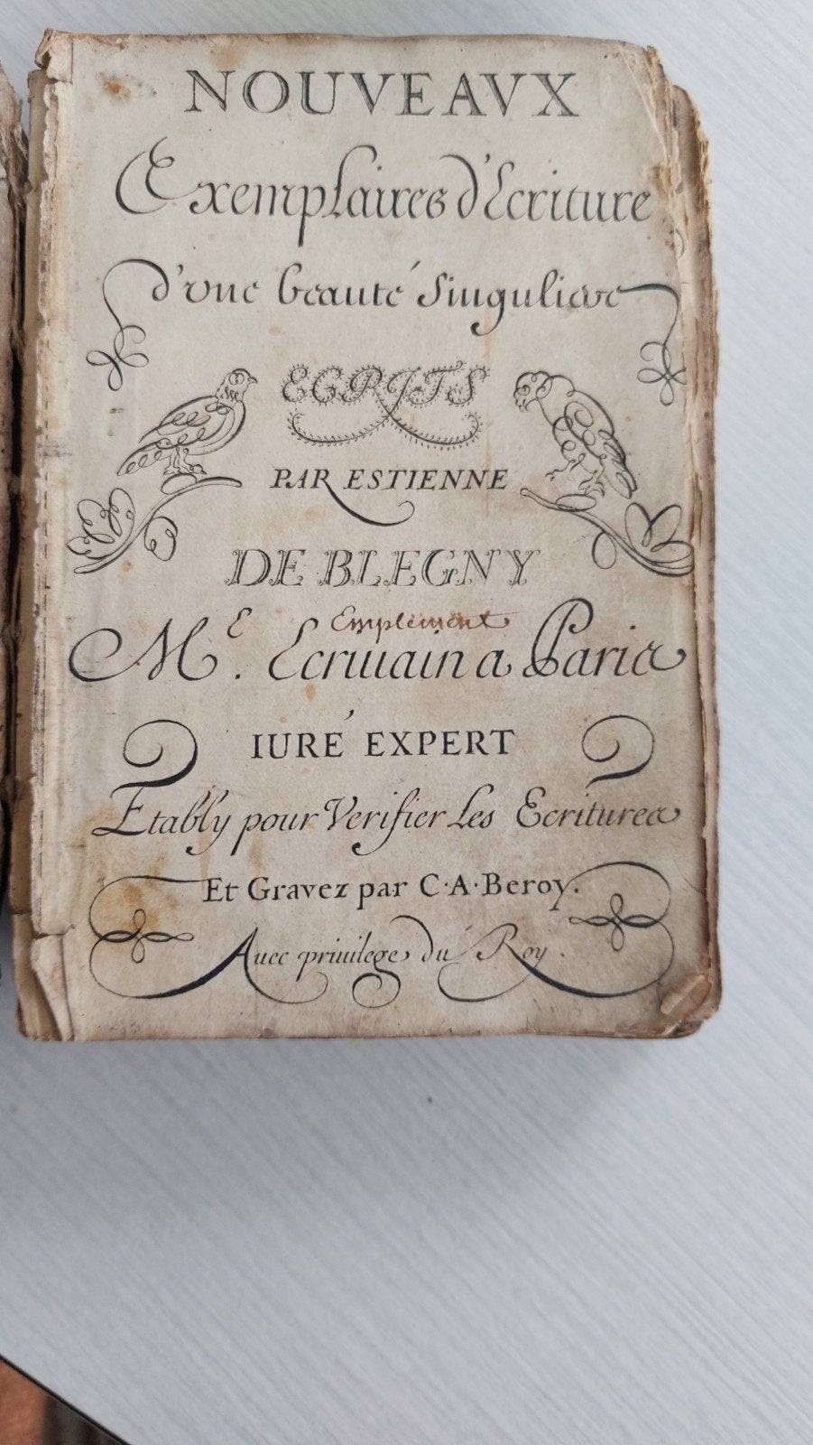 Nouveaux exemplaires d'Écriture d'une Beauté Singuliar, Enlèvement, Estienne de Blegny