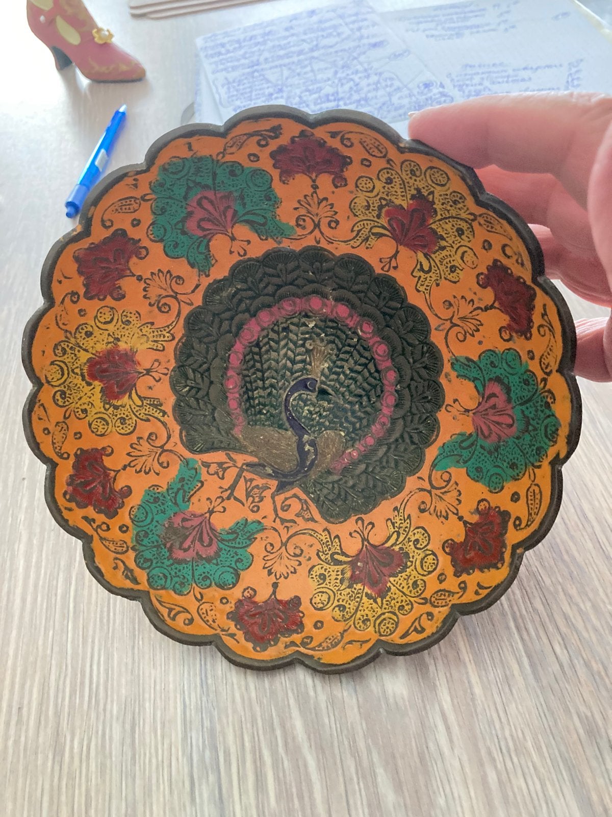 vintage handgeschilderd messing schaaltje uit India,, Ophalen of Verzenden