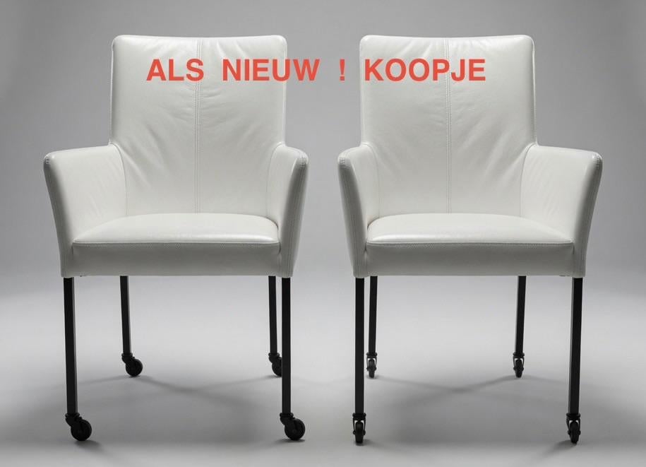 2 chaises/chaises de salle à manger en cuir à roulettes, Comme neuf, Deux, Enlèvement, Blanc