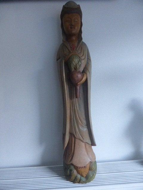 Aziatisch houten beeld, Statue, Bois, Asie, Peint