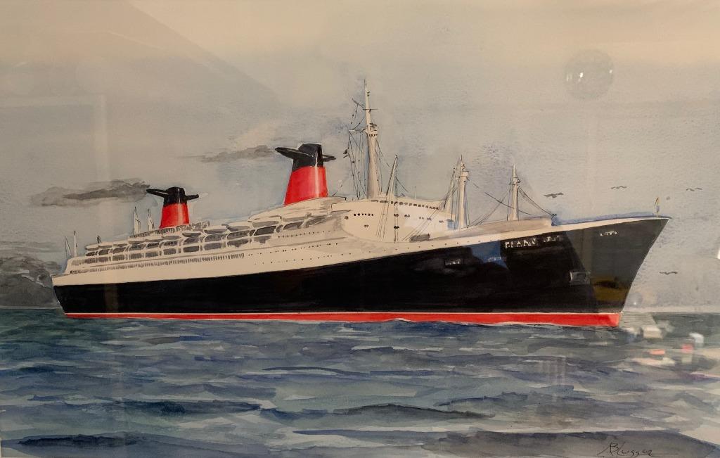 Aquarelle unique originale bateau liner Paquebot FRANCE, Antiquités & Art, Art | Peinture | Classique, Enlèvement ou Envoi