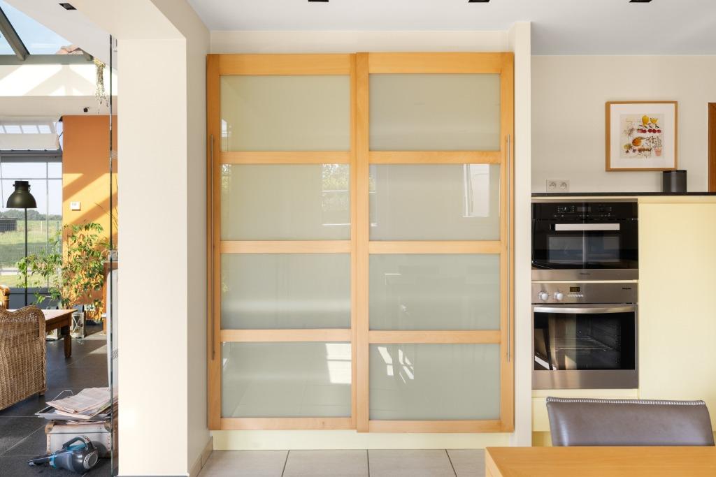 Schuifdeuren met glas - 2 stuks, Ophalen, 150 tot 200 cm, Zo goed als nieuw, Glas