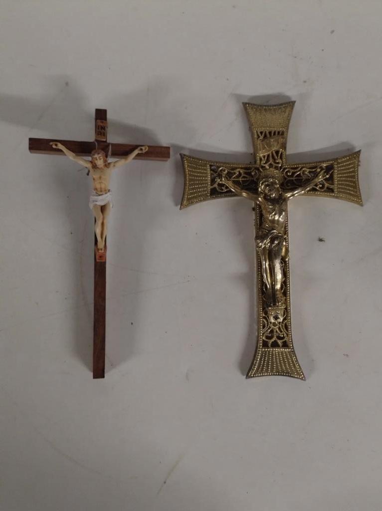 Lot van 2 religieuze beelden - Kruisiging Jezus, Ophalen of Verzenden