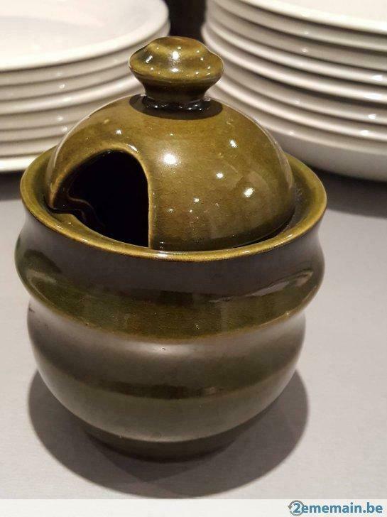 pot à olives terre cuite émaillée vert ou confiturier 13x9 c, Envoi, Utilisé