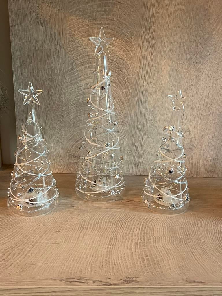 3 glazen kerstbomen met licht, Diversen, Ophalen, Zo goed als nieuw