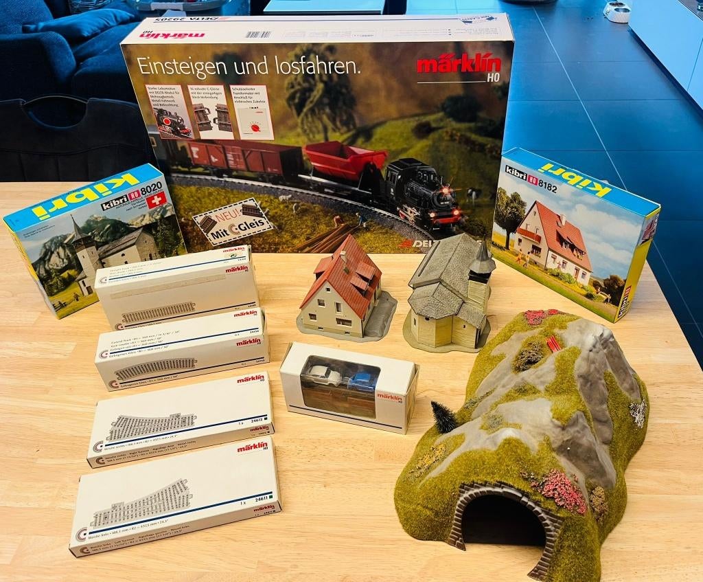 Märklin H0 startset + veel C-rails, wissels & Kibri gebouwen, Enlèvement, Utilisé, Rails, Märklin