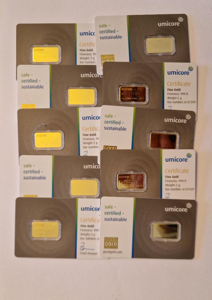 Lingots d'or Umicore 5 grammes 🧈🧈🧈, Enlèvement ou Envoi, Or