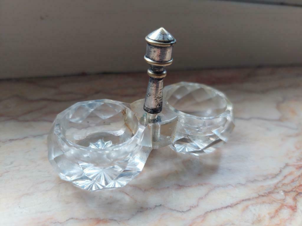 Saleron salière pour deux convives en cristal/métal argenté, Antiquités & Art, Enlèvement ou Envoi