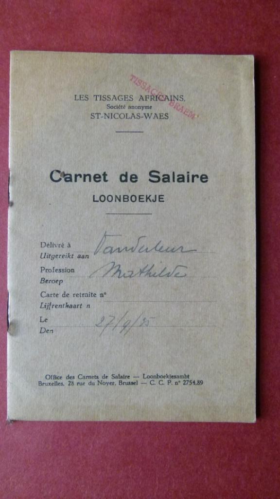 Loonboekje Vanderleur Mathilde, Ophalen of Verzenden, Gebruikt