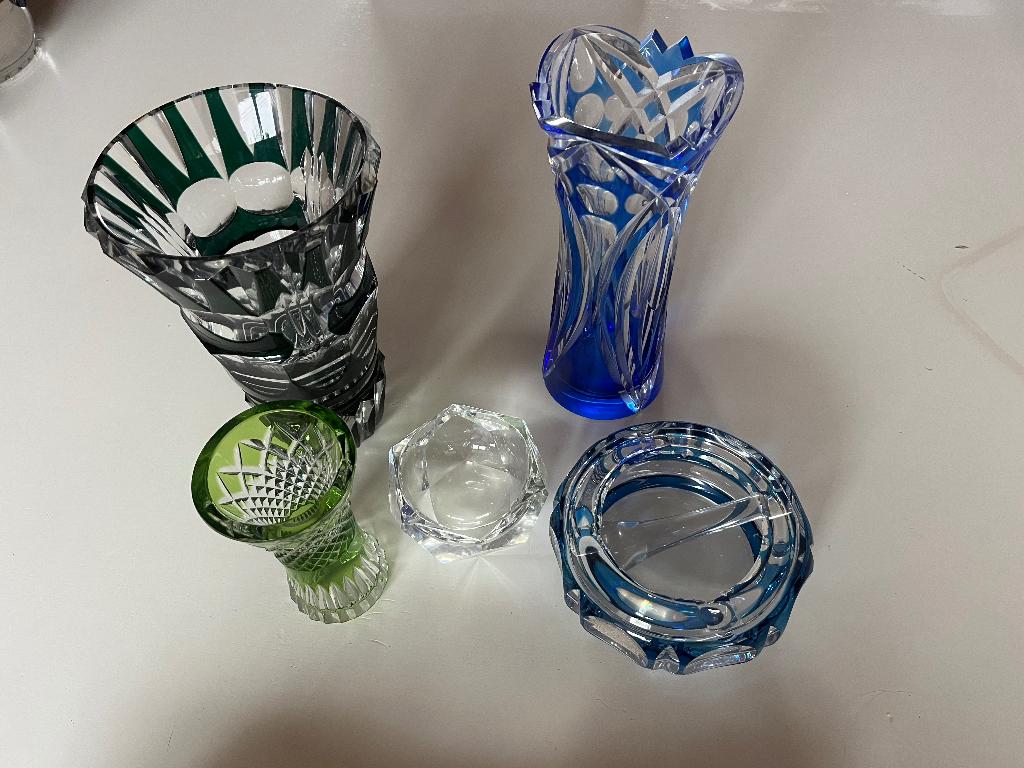 Lot cristal Val Saint Lambert authentique – rouge, vert et b, Enlèvement