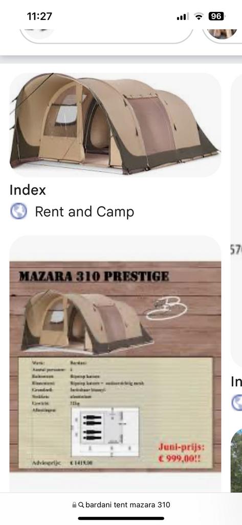 Tent Bardani Mazara 310, Ophalen, Gebruikt, Tot en met 4