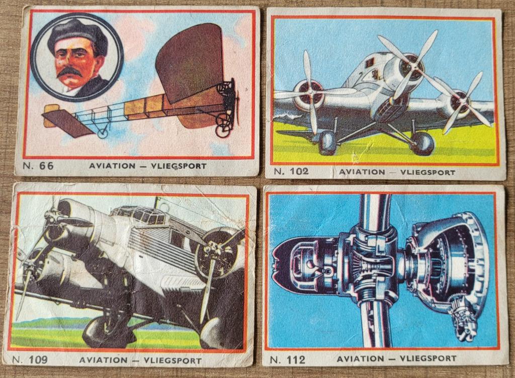 4 oude prentjes: Vliegsport (Jacques chocolade), Ophalen of Verzenden, Gebruikt, Overige onderwerpen, Prent