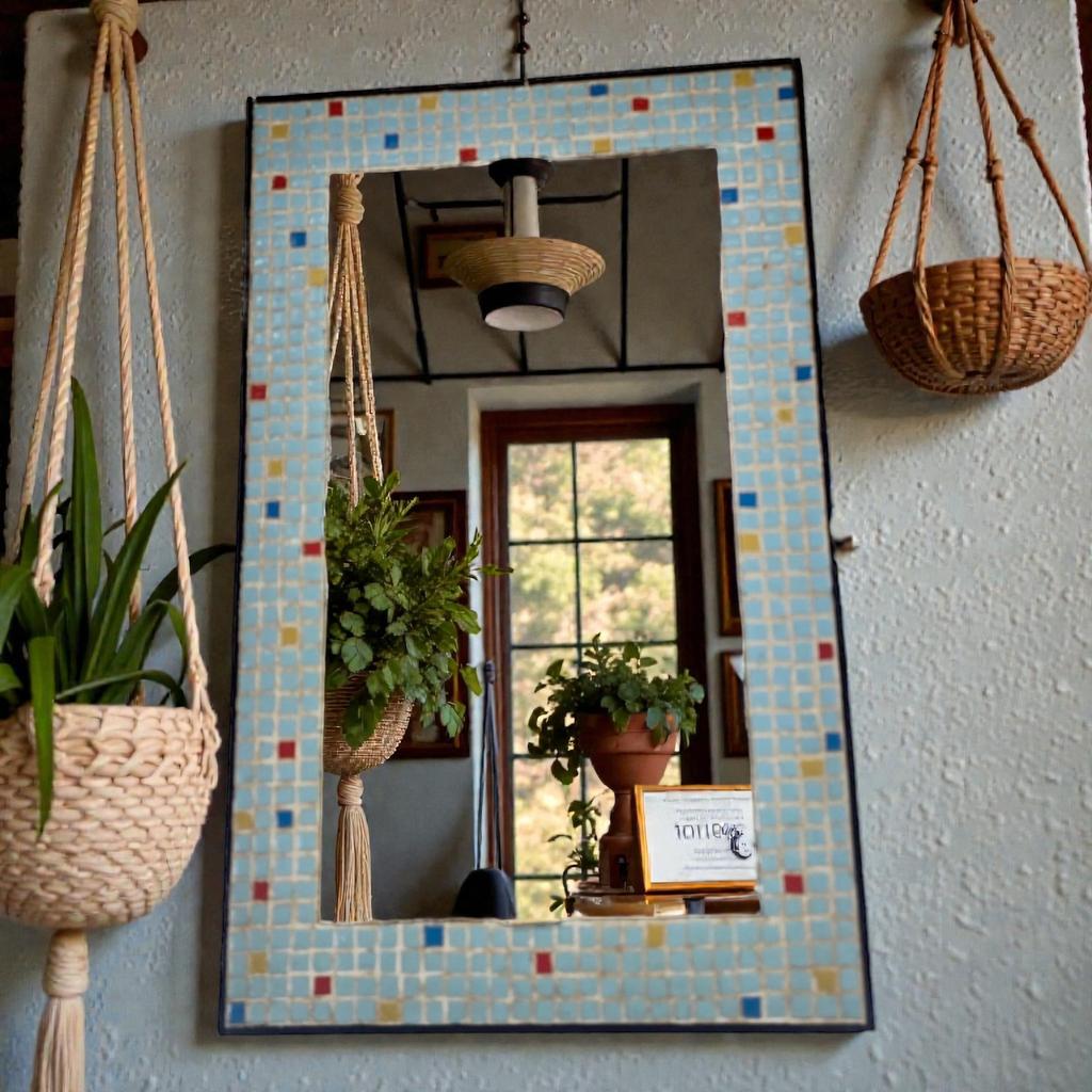 Vintage muntblauw mozaïek spiegeltje / wandspiegel, Huis en Inrichting, Ophalen of Verzenden, Zo goed als nieuw