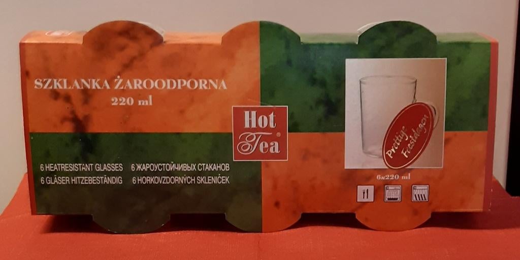 6 theeglazen Hot Tea met handvat (thee, glühwein, chocomelk), Ophalen, Nieuw, Glas, Glas of Glazen