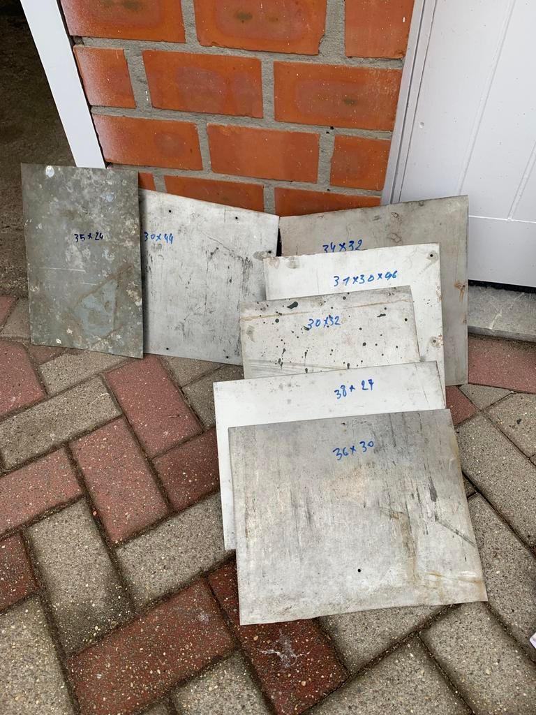 Lot RVS platen panelen stukken verschillende grootte en dikt, Doe-het-zelf en Bouw, Tegels, Ophalen, Zo goed als nieuw