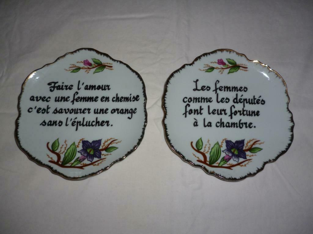 2 assiettes faïence bords dorés sur l'amour d'une femme, Enlèvement ou Envoi