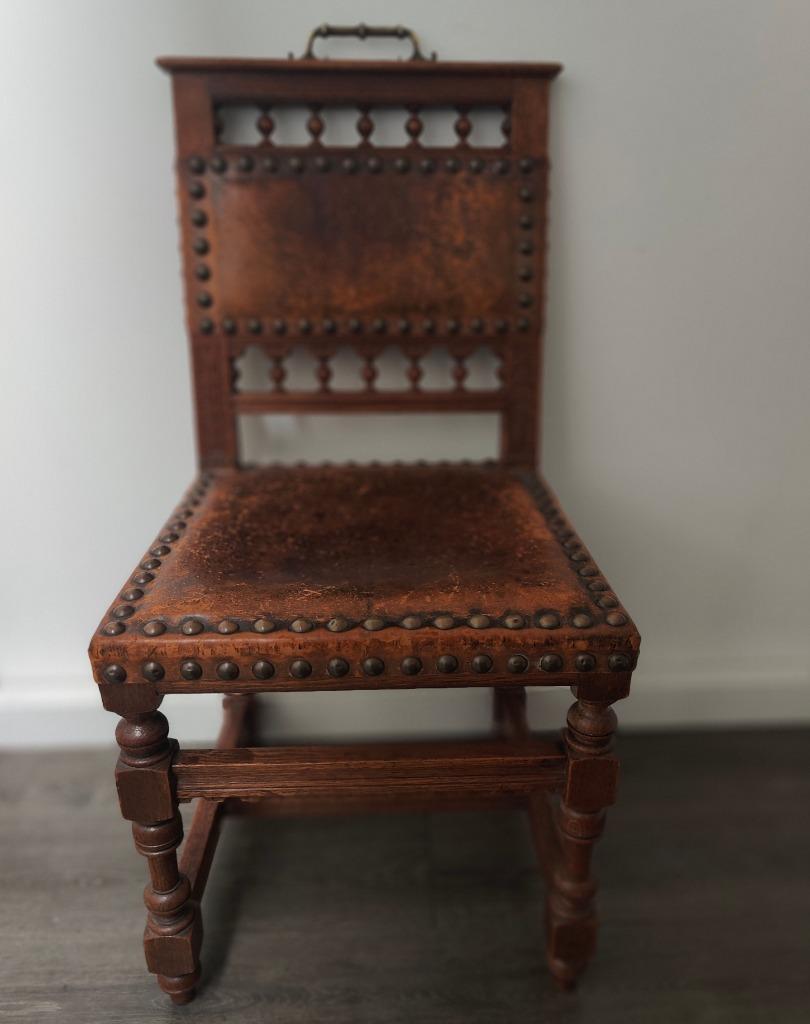 Set van 2 antieke stoelen hout en leder, 19de eeuw, Enlèvement ou Envoi