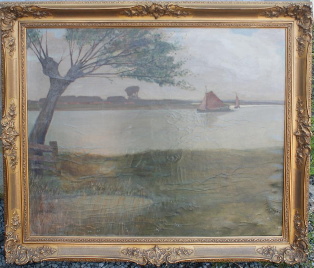 Tony Van Os (1886-1945): Scheldezicht (O/D, 116 x 98 cm), Antiek en Kunst, Ophalen