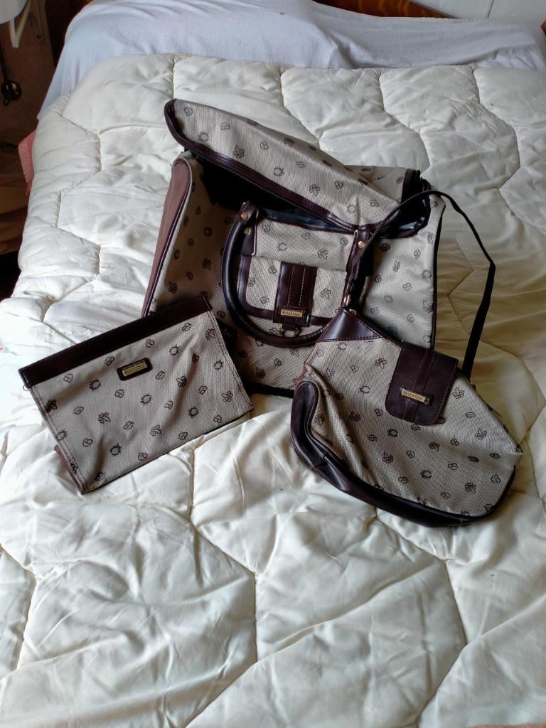 Reisset in canvas,taupe/ bruin,tas,handtas,toilettas;Nieuw., Bijoux, Sacs & Beauté, Sacs | Sacs de voyage & Petits Sacs de voyage