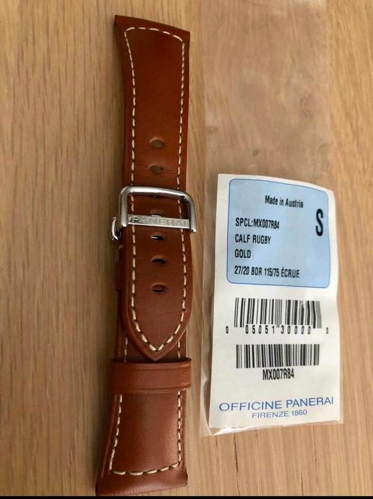 Panerai Radiomir 45mm cognac kleurig kalfsleder bandje d, Handtassen en Accessoires, Horloges | Heren, Overige materialen, Polshorloge