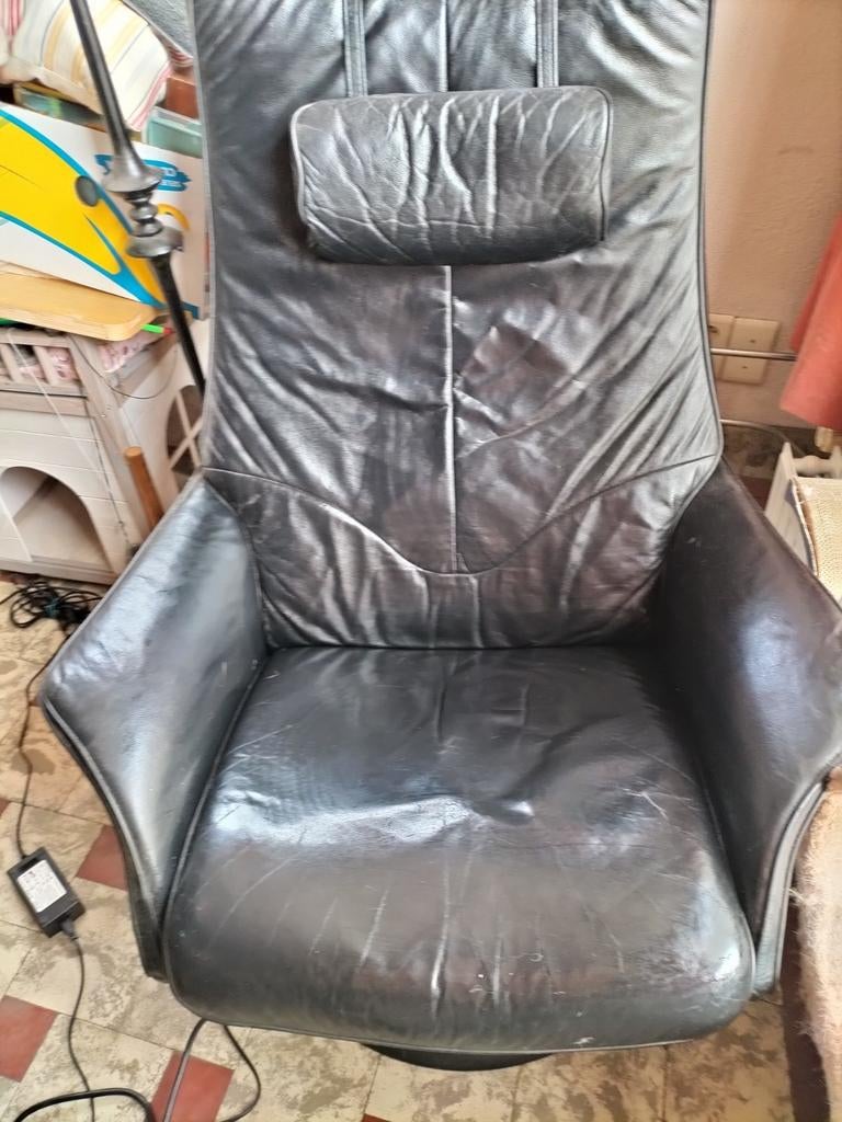 Moderne handmatige zwarte relax fauteuil zetel, Enlèvement, Comme neuf, Cuir