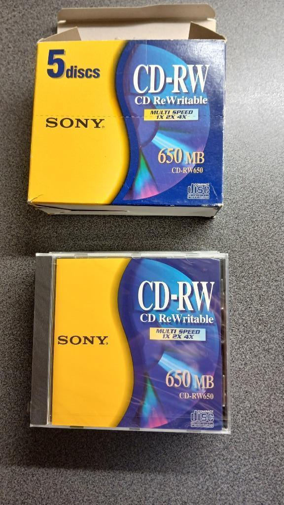 5 stuks cd ReWritable Sony-650 MB multi speed 1x2x4x-nieuw, Informatique & Logiciels, Disques enregistrables, Enlèvement ou Envoi