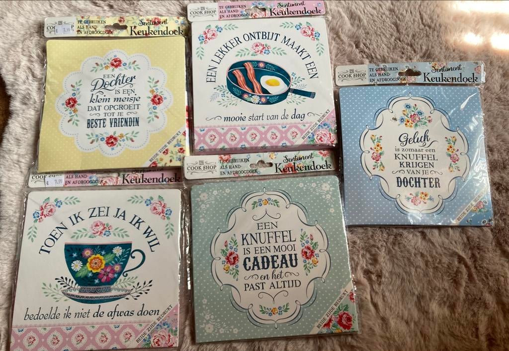 Keukenhanddoeken met tekst 70/35 cm PP stuk., Huis en Inrichting, Keuken | Textiel, Ophalen of Verzenden, Zo goed als nieuw, Blauw