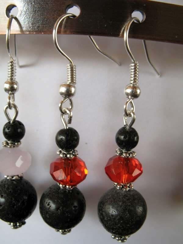 Oorringen: lava parels en kristal: rood, Handtassen en Accessoires, Oorbellen, Met kristal, Hangers, Nieuw, Ophalen of Verzenden