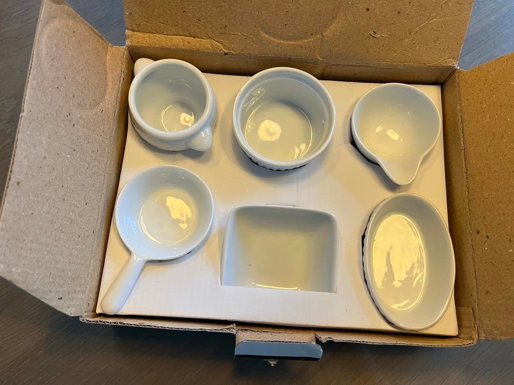 6 porseleinen aperitief en dessert set, Enlèvement, Comme neuf