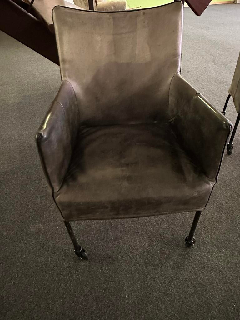 Lederen eetkamerstoelen, Huis en Inrichting, Stoelen, Ophalen, Gebruikt, Leer, Grijs