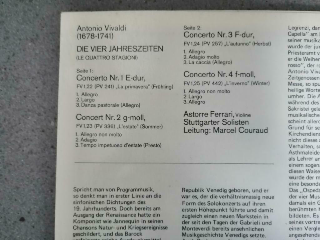 lp vivaldi 4 jaargetijden vinyl, Ophalen of Verzenden, Gebruikt