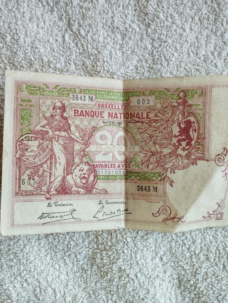 20 Frank uit 1920, Postzegels en Munten, Munten | België, Ophalen of Verzenden, Papier