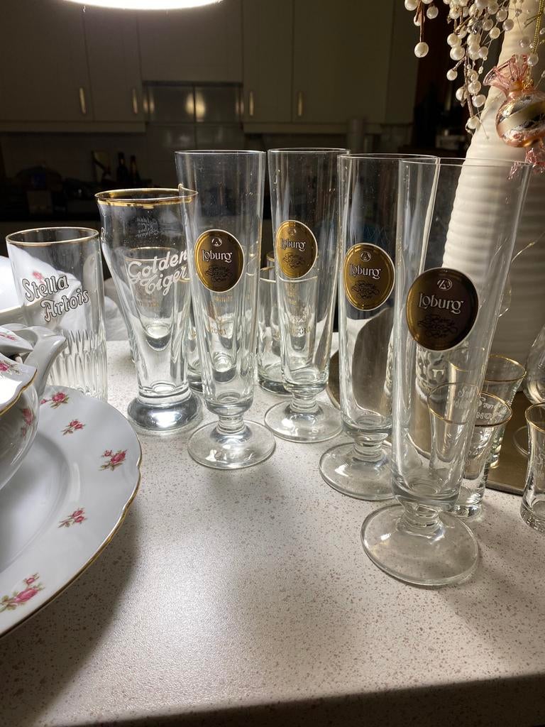 Set reclameglazen Belgisch bier, Verzamelen, Biermerken, Gebruikt, Stella Artois, Verzenden