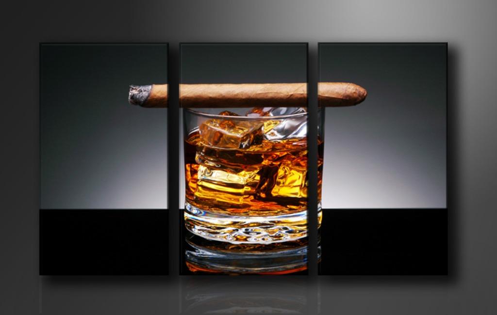 Nieuw * 3 Luik Canvas Schilderij Lounge Sigaar Whiskey, Maison & Meubles, Accessoires pour la Maison | Peintures, Dessins & Photos