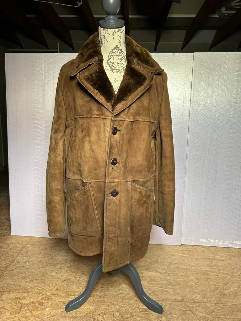 Vintage jas van schaap/schapenvacht, Kleding | Heren, Jassen | Winter, Zo goed als nieuw, Maat 56/58 (XL), Bruin, Ophalen